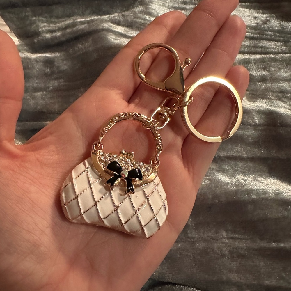 Purse Charm Keychain Accessory Moveable Handle Rhinestone NEW